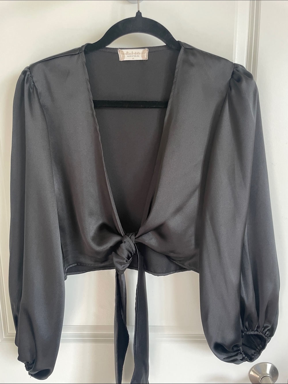 Altar'd State Black Satin Tie-Front Crop Blouse or wrap